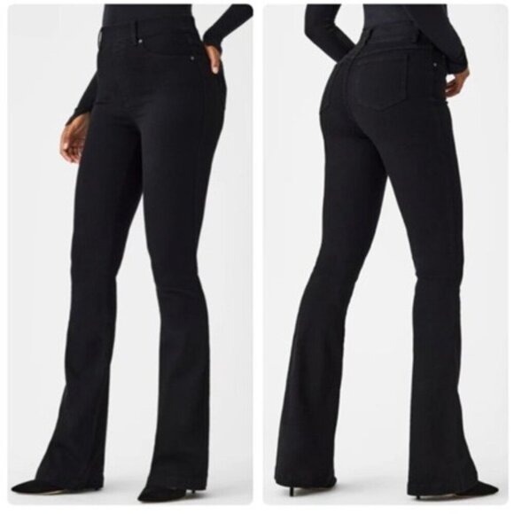 Spanx Flare Jeans Black High Rise Pull-On Spanxshape Everywear Stretch Denim S - Picture 1 of 8